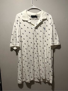 Ralph Lauren White Polo with Navy Sailboat Motif